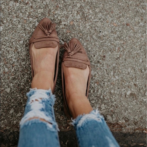 Taupe Faux Suede Tassel Flats - Picture 2 of 3